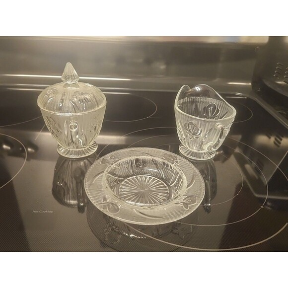 Vintage Jeanette Iris Herringbone Creamer, Sugar Bowl with Lid & Candy Dish - Picture 2 of 8